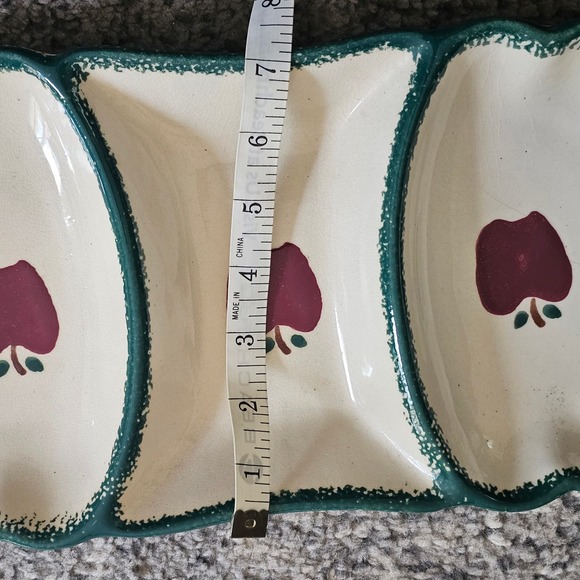 Vintage Stoneware Apple Spongeware 3-Part‎ Divided Relish Tray - Picture 4 of 6